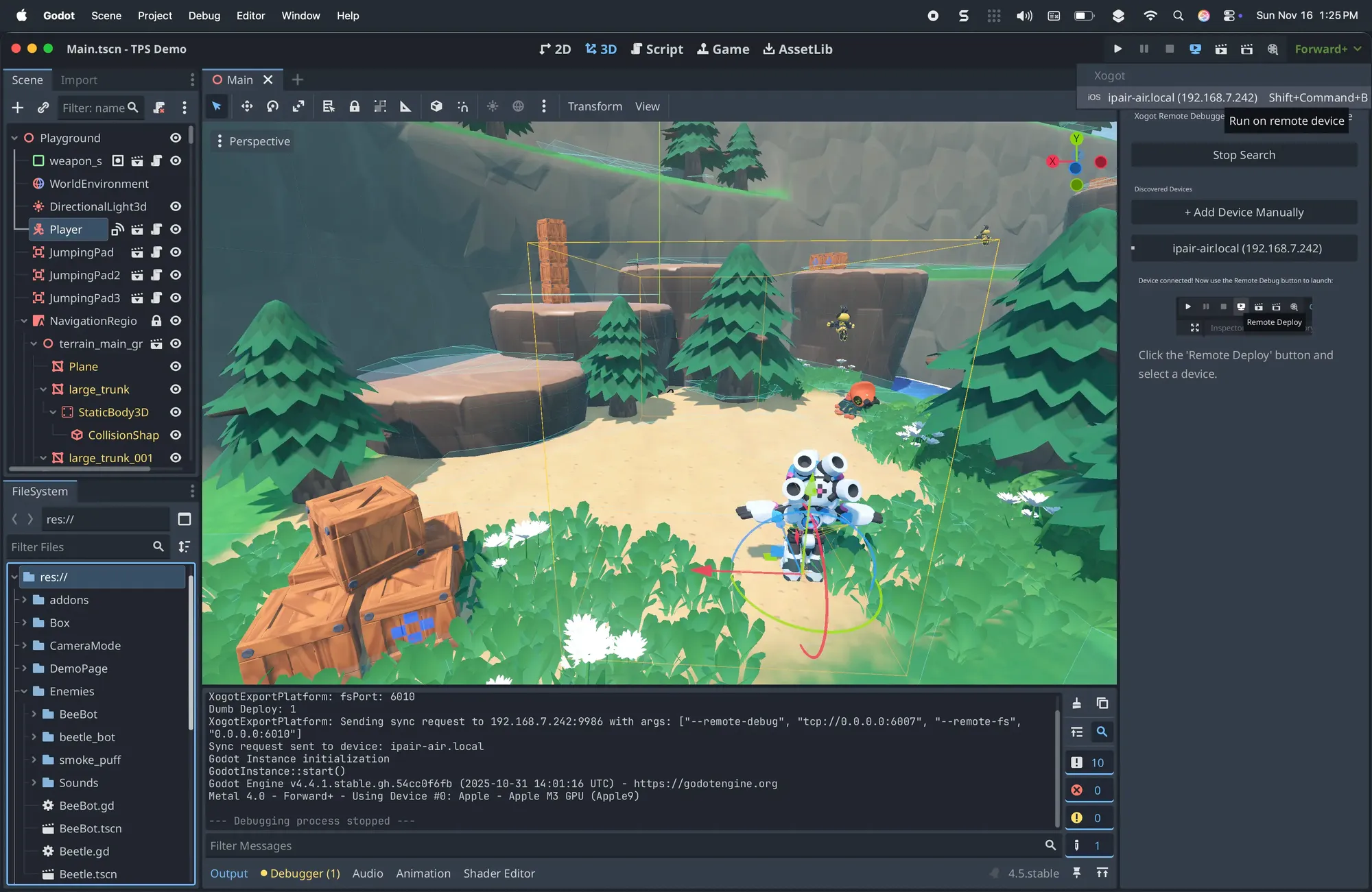 Godot remote deployment running on a desktop.