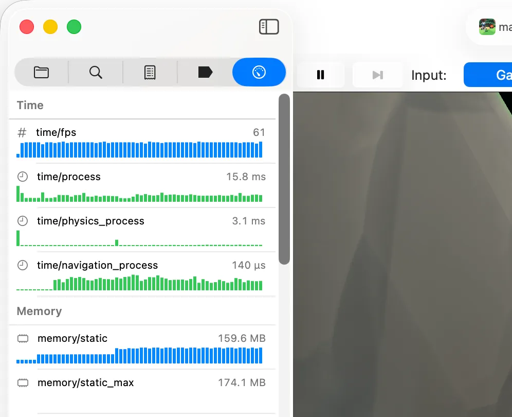 Навігатор налагодження в Xogot для Mac.