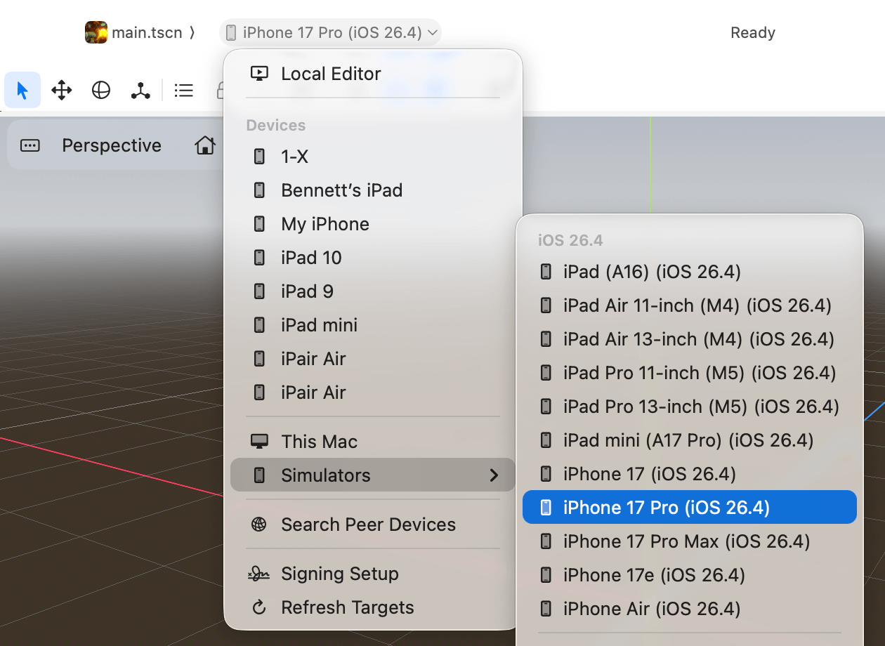 Вибір пристрою в Xogot для Mac.